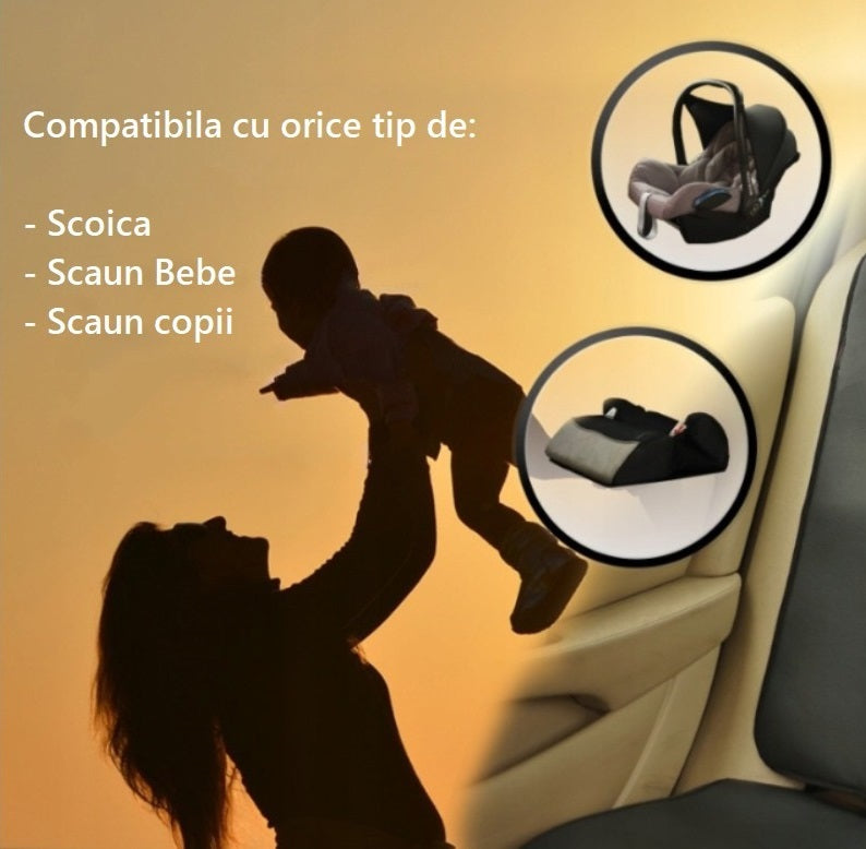 Set 4 protectii auto, pentru scaun auto, 2 bucati, scoica bebe si 2 bucati, spatar scaun fata, matlasate, model universal, negre