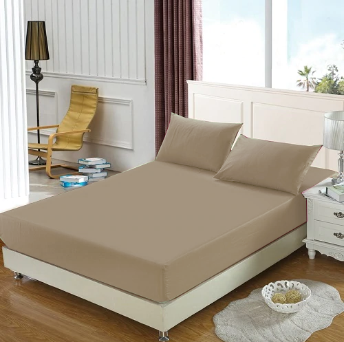 Cearceaf de pat cu elastic, bumbac natural 100%, maro