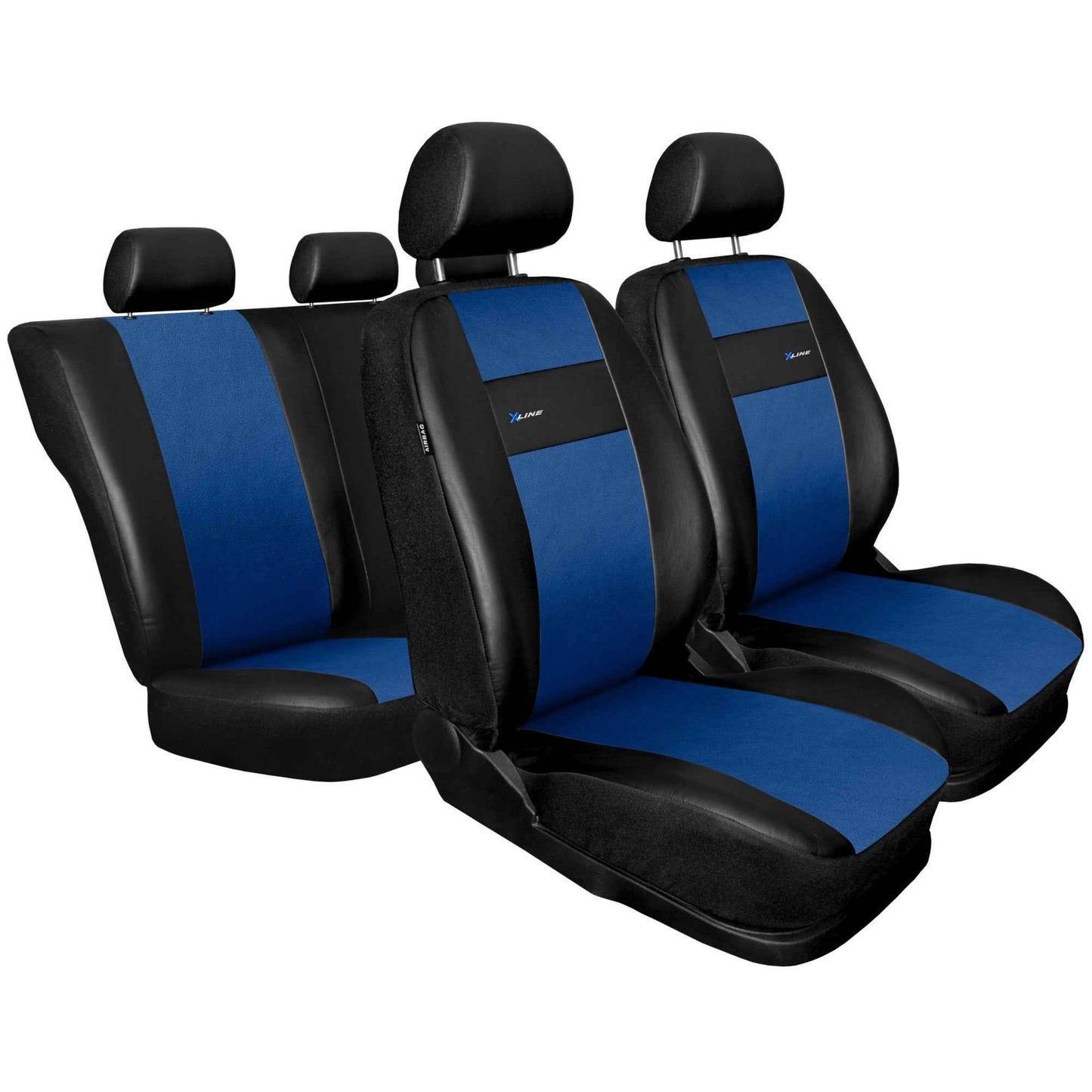 Set huse auto universale , 9 bucati , din pele ecologica , din gama X line , de culoare negru cu albastru AH215B