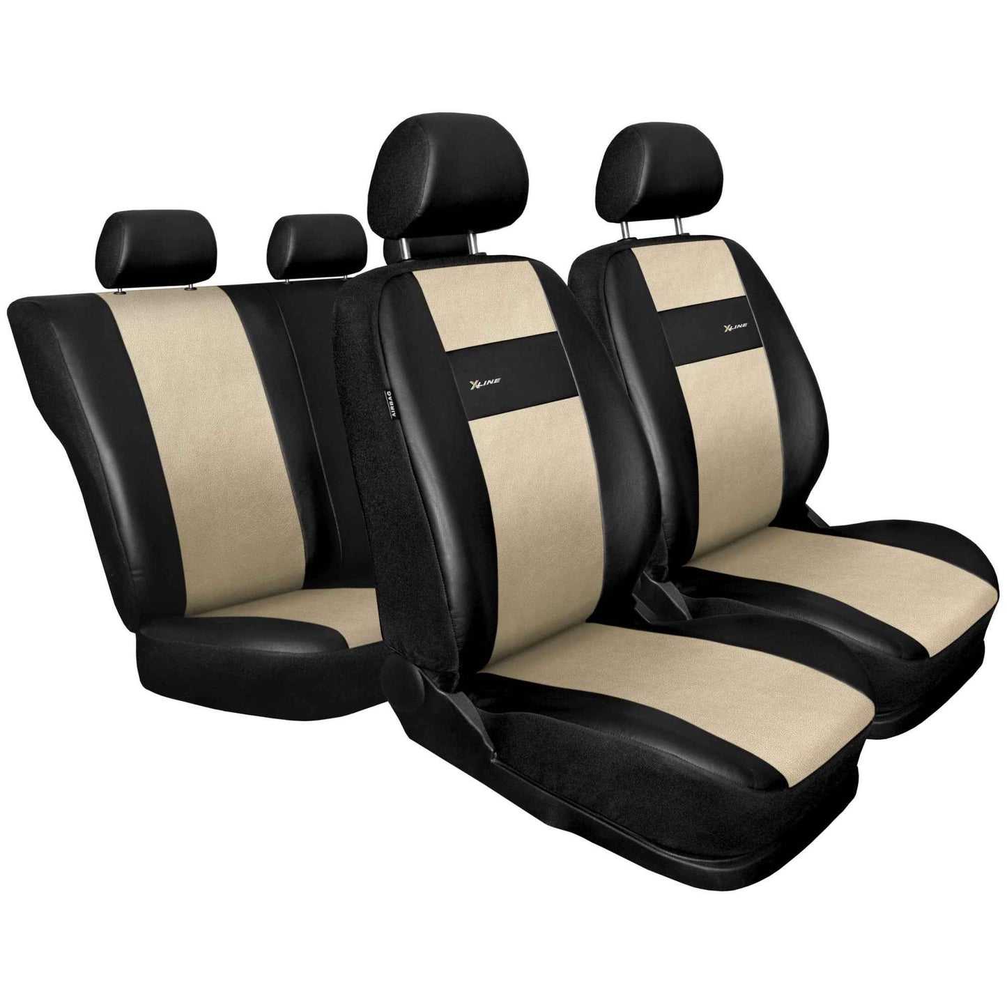 Set huse auto universale , 9 bucati , din pele ecologica , din gama X line , de culoare negru cu crem AH215C