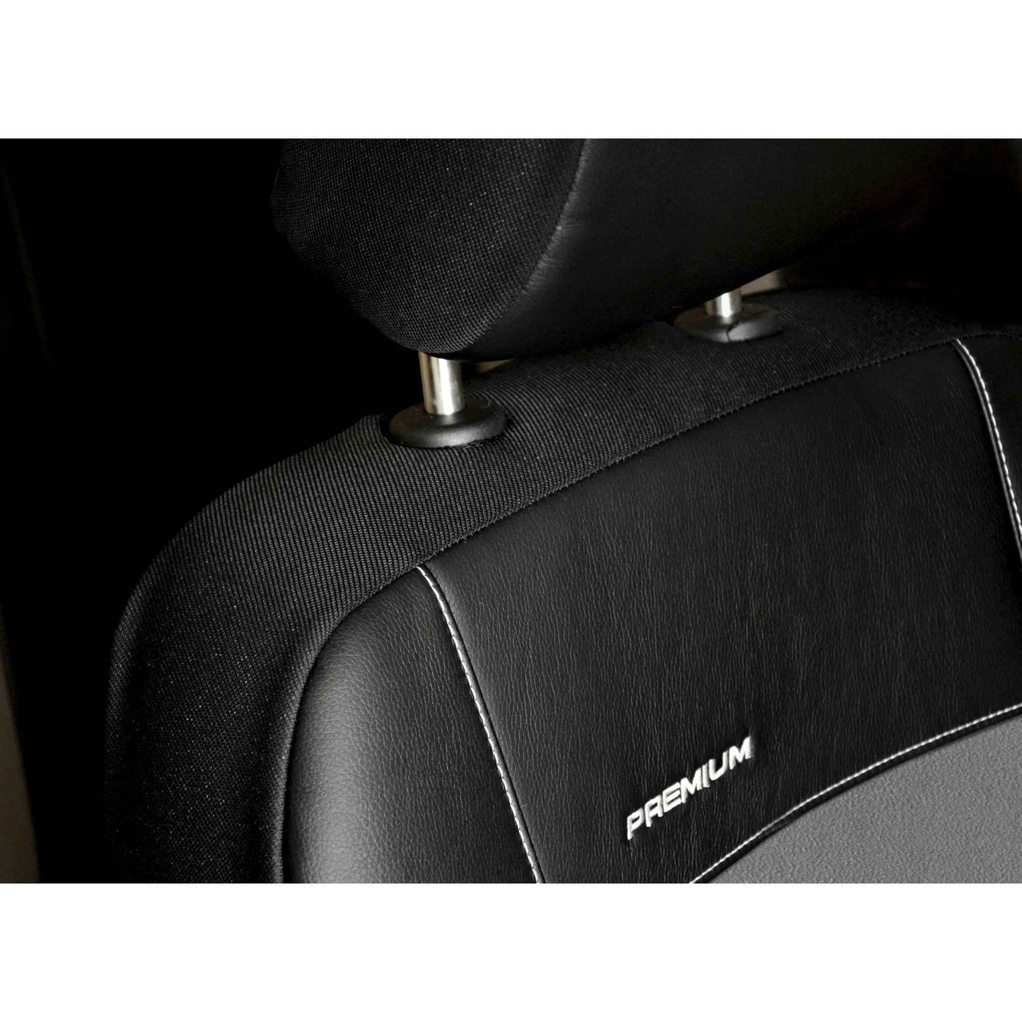 Huse scaune auto alcantara premium negru/gri - 9 buc universale , din imitatie de piele , rezistente in timp , cu cleme de prindere , usor de intretinut AH187