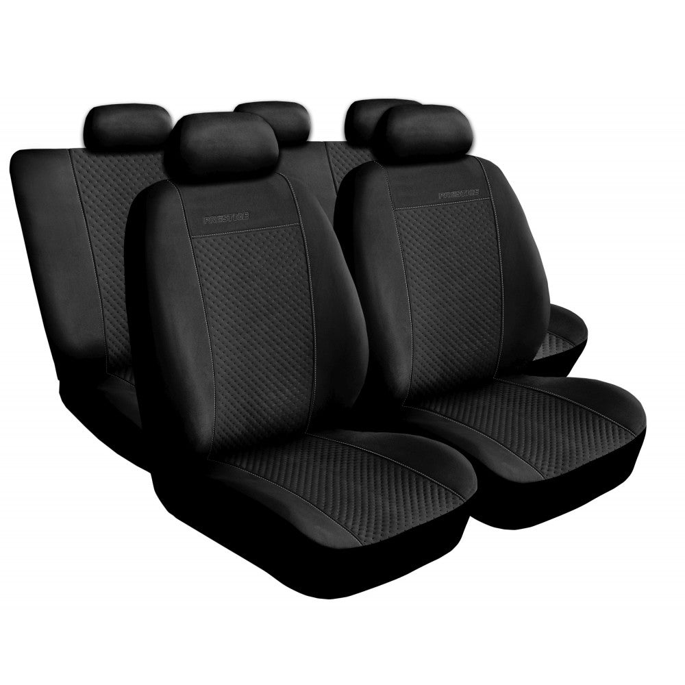 Huse scaune auto tip alcantara negre - 9 buc universale , din imitatie de piele , rezistente in timp , cu cleme de prindere , usor de intretinut AH168