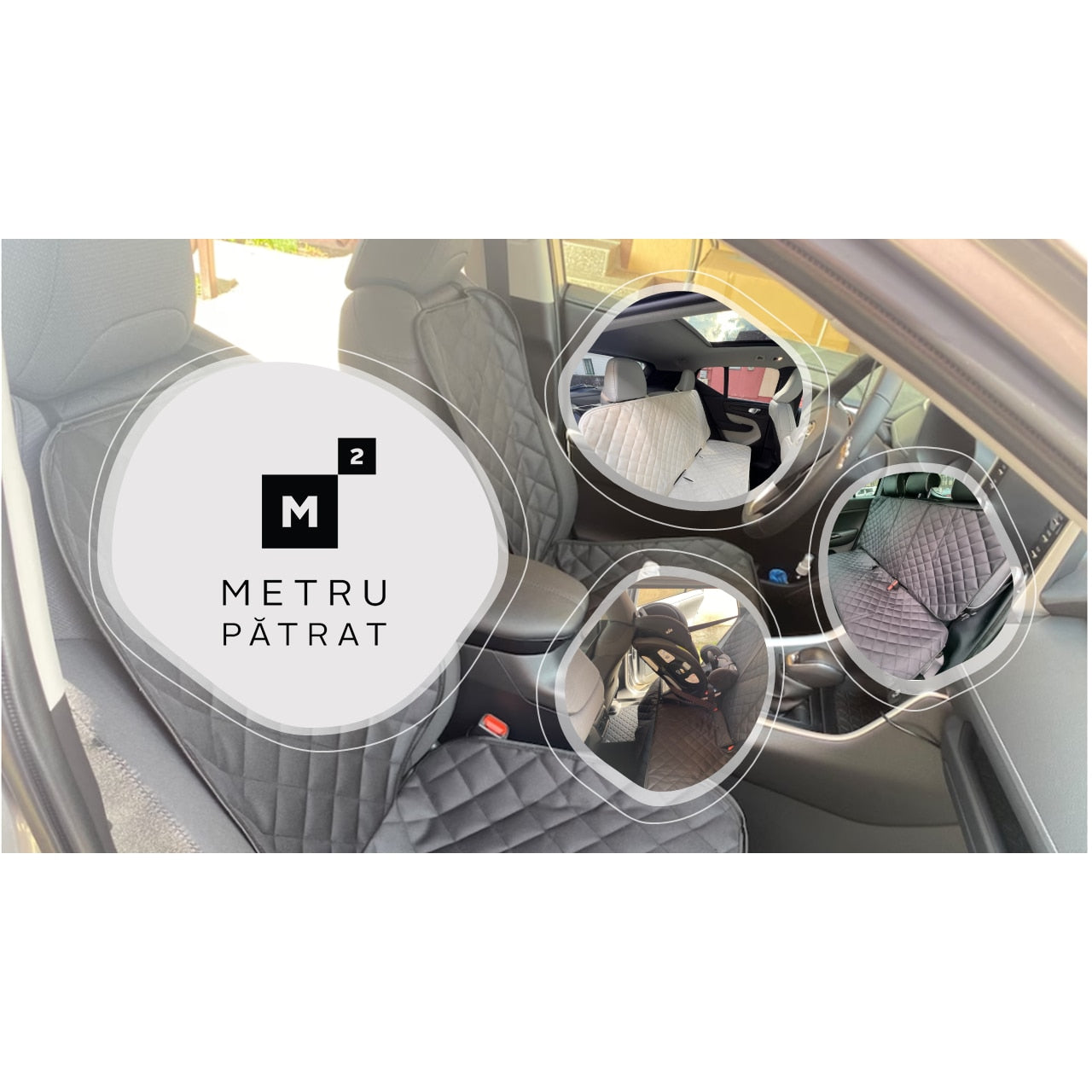 Protectie scaun auto matlasata, universala, cu protectii laterale si buzunar organizator, impermeabila, lavabila, neagra - MetruPatrat.ro