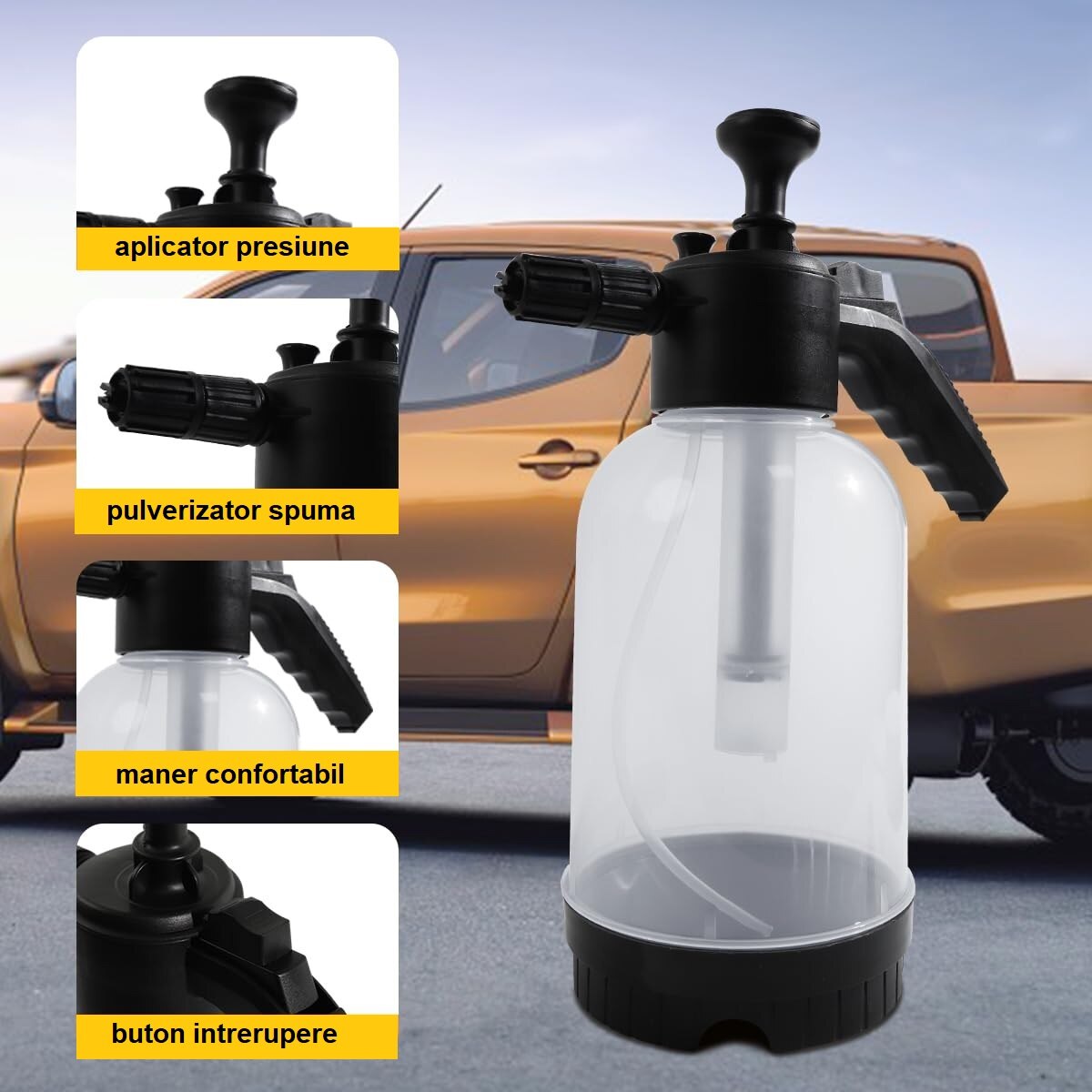 Pulverizator de spuma, cu presiune, manual, pentru spalarea autoturismelor, capacitate 2L - MetruPatrat.ro