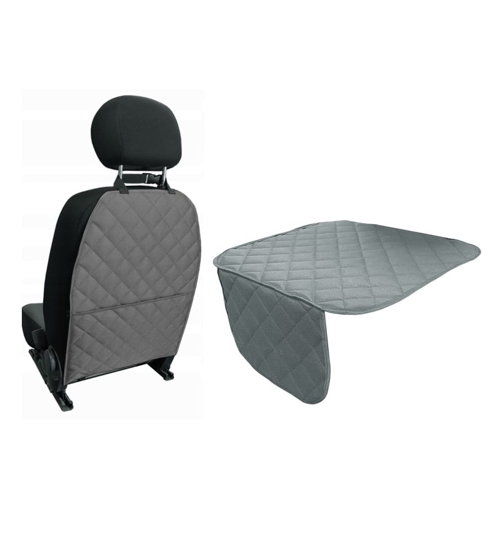 Set 2 protectii auto matlasate, universale, lavabile, gri,protectie sezut scaun sau bancheta si protectie spatar scaun cu buzunar organizator, Metru Patrat - MetruPatrat.ro