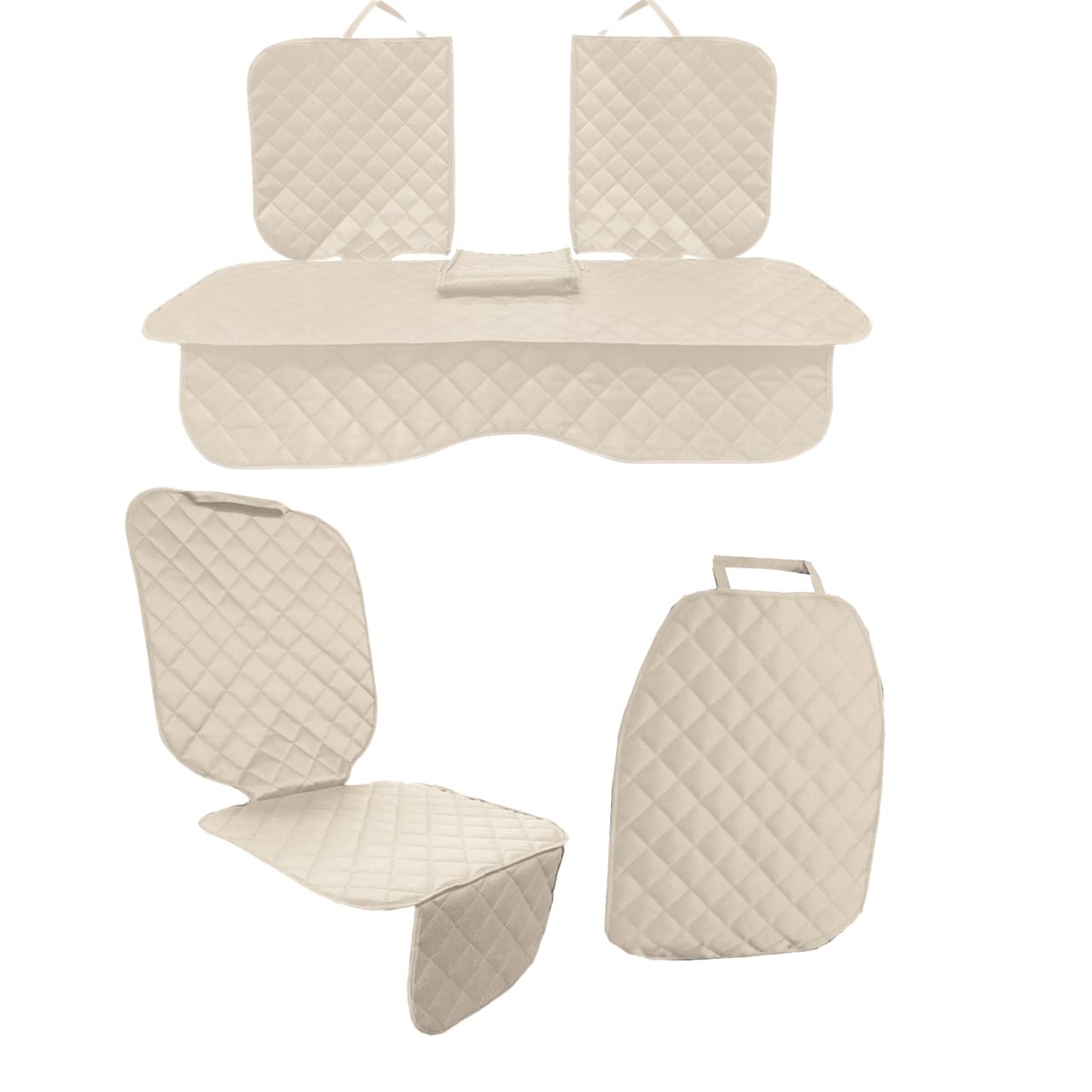 Set 3 protectii auto, matlasate,universale, crem, lavabile, impermeabile, protectie bancheta cu decupare cotiera,spatar scaun si protectie scaune fata, Metru Patrat