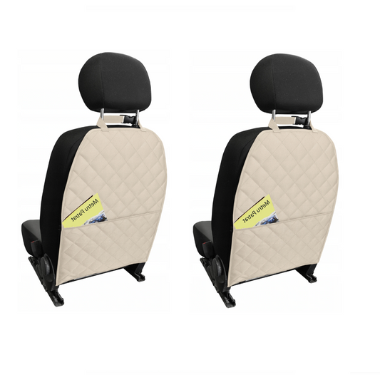 Set 2 protectii auto matlasate cu organizator, pentru spatarul scaunului din fata, lavabile, impermeabile, crem