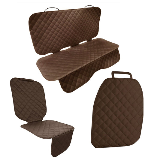 Set 3 protectii auto, matlasate,universale, maro, lavabile, impermeabile, protectie bancheta , protectie scaun fata si protectie spatar scaun, Metru Patrat