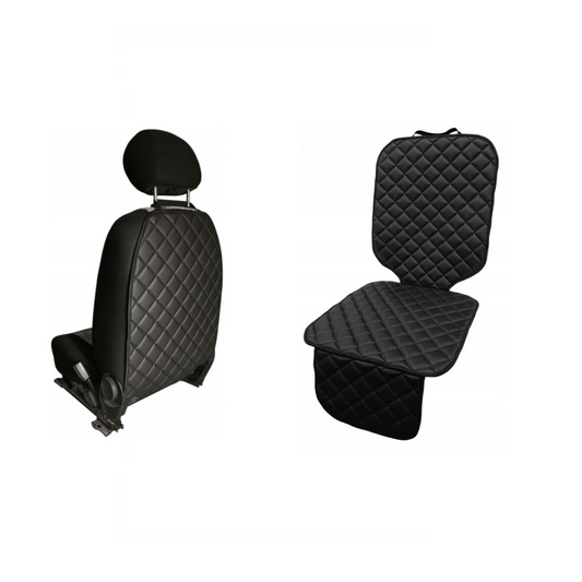 Set 2 protectii scaune auto, universale, matlasate, din piele ecologica, negre, lavabile, impermeabile - protectie scaun, scoica bebe si protectie spatar scaun