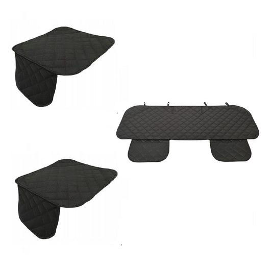 Set 3 protectii auto pentru bancheta spate si scaune fata, matlasate, model universal, negre