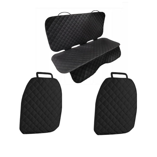 Set 3 protectii scaune auto, universale, matlasate, Negru, lavabile, impermeabile - 1 x protectie matlasata pentru bancheta din spate + 2 x protectie spatar scaun