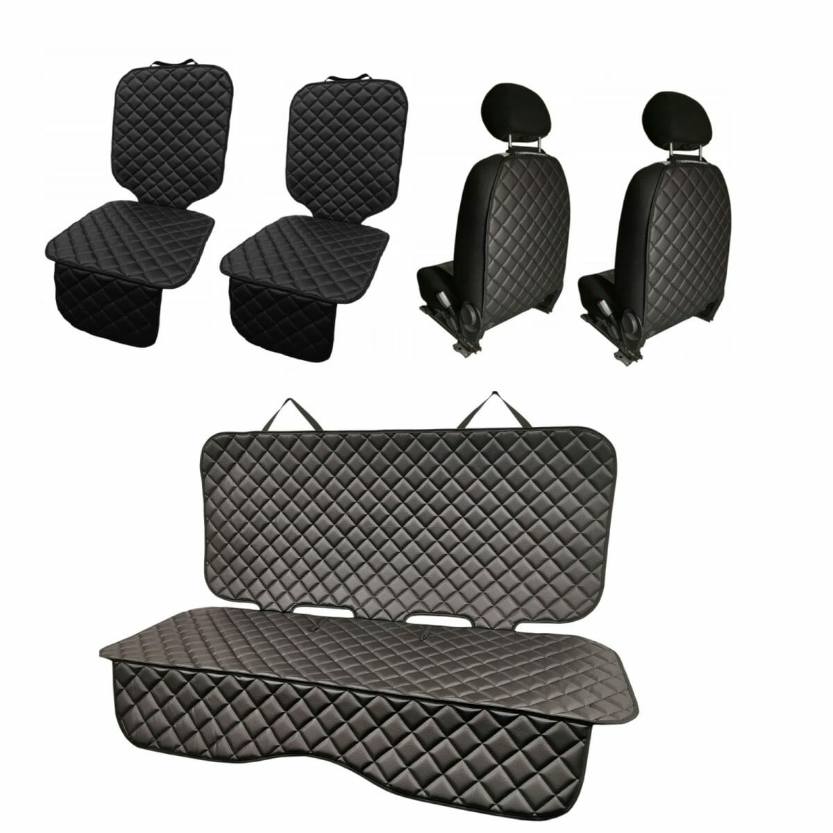 Set 5 protectii auto matlasate, din piele ecologica, pentru scaune fata-spate, universale, negre, lavabile, impermeabile, Metru Patrat - MetruPatrat.ro