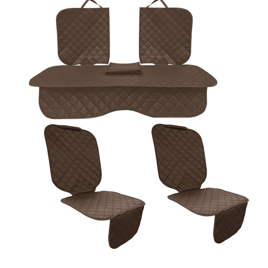 Set 3 protectii auto, matlasate,universale, maro, lavabile, impermeabile, protectie bancheta cu decupare cotiera  si 2 protectii scaune fata, Metru Patrat