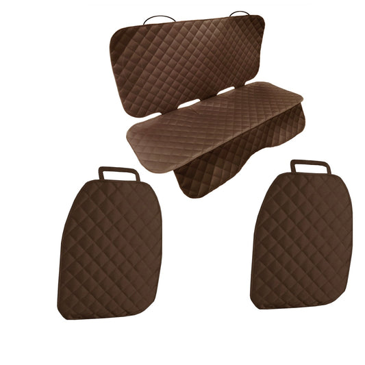 Set 3 protectii scaune auto, universale, matlasate, Maro, lavabile, impermeabile - 1 x protectie matlasata pentru bancheta din spate + 2 x protectie spatar scaun (Copie)