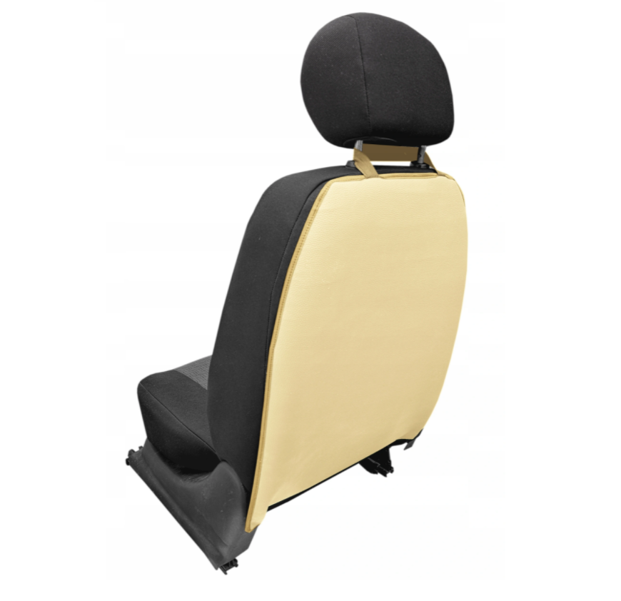 Set 2 protectii auto pentru spatarul scaunului din fata, din piele ecologica, crem, lavabile, impermeabile, 65 cm x 48 cm - MetruPatrat.ro