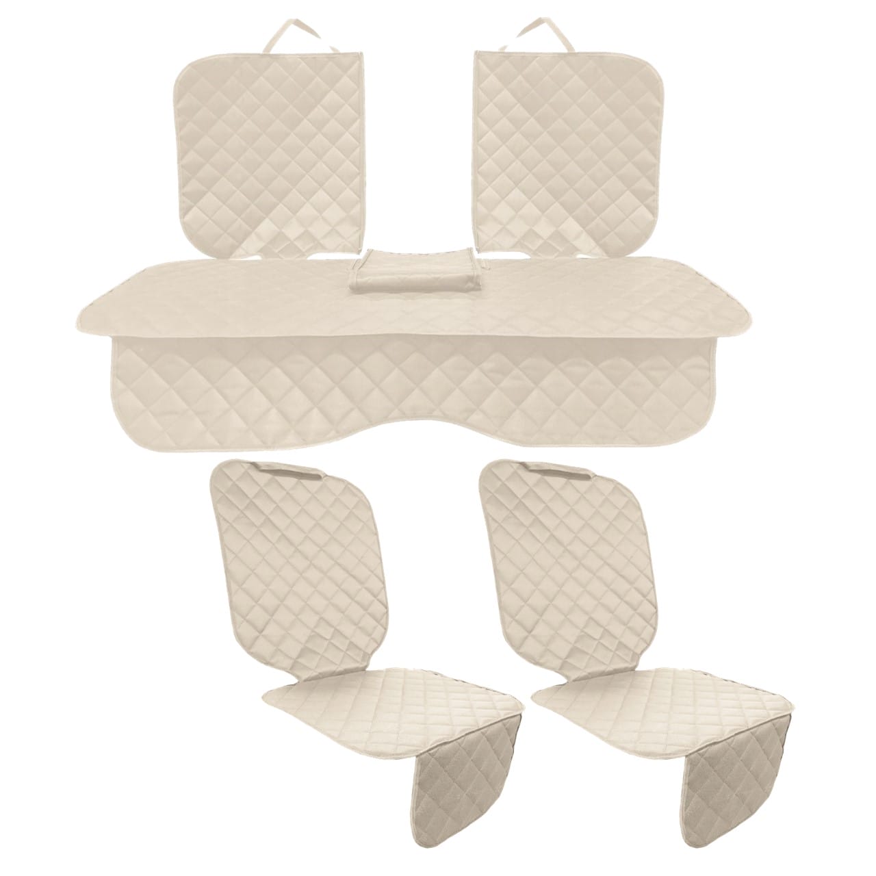 Set 3 protectii auto, matlasate,universale, crem, lavabile, impermeabile, protectie bancheta cu decupare cotiera  si 2 protectii scaune fata, Metru Patrat