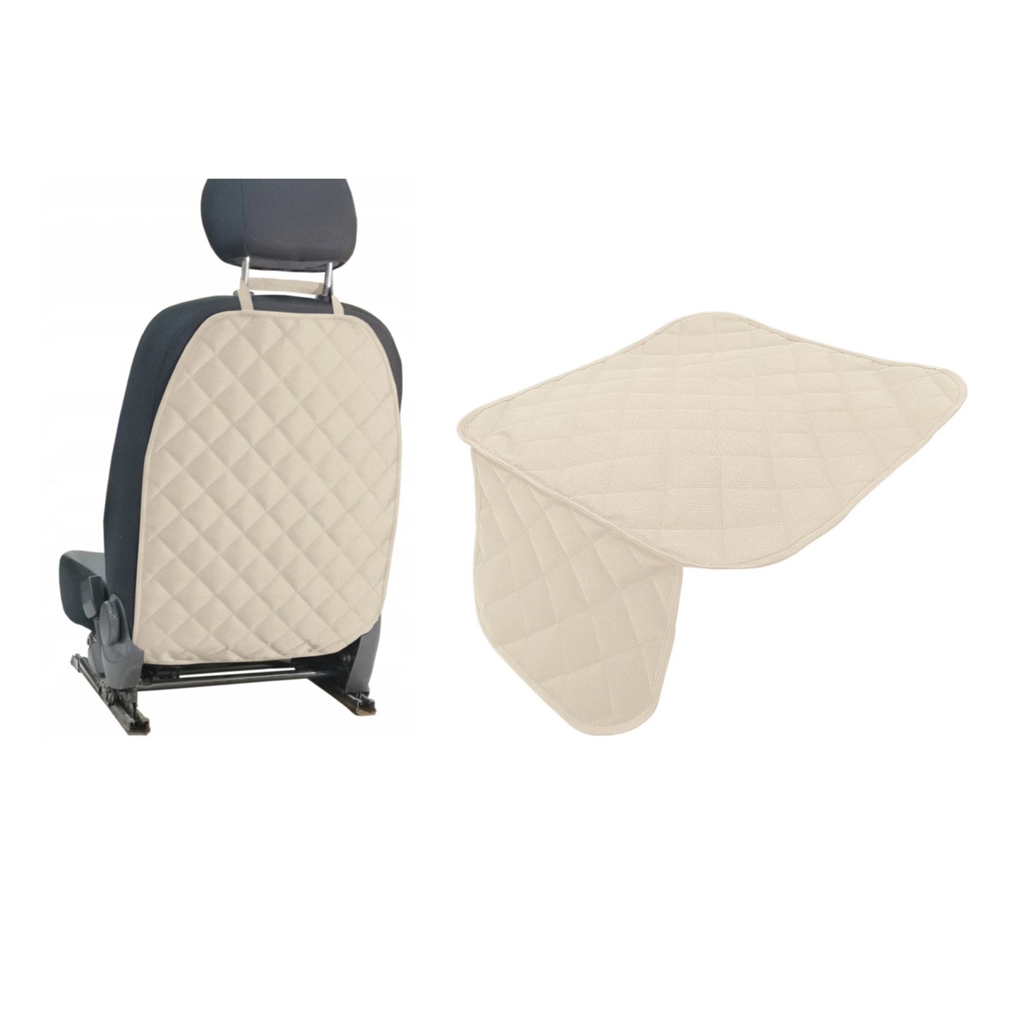 Set 2 protectii scaune auto, universale, matlasate, crem, lavabile, impermeabile - protectie sezut scaun sau bancheta si protectie spatar scaun