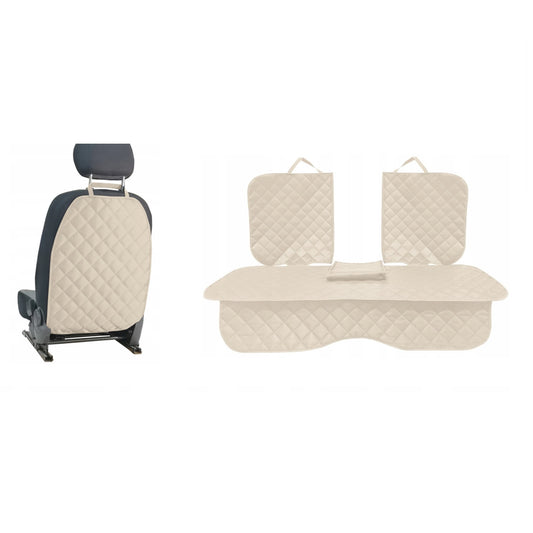 Set 2 protectii scaune auto, universale, matlasate, crem, lavabile, impermeabile - protectie matlasata cu decupare cotiera pentru bancheta din spate si protectie spatar scaun