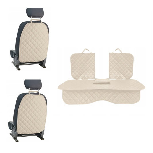 Set 3 protectii scaune auto, universale, matlasate, crem, lavabile, impermeabile - protectie matlasata cu decupare cotiera pentru bancheta din spate si 2 protectii spatar scaun