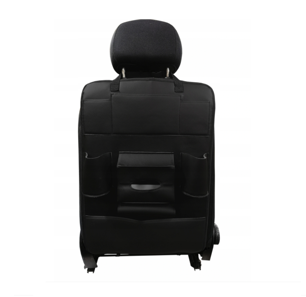 Protectie si organizator auto, pentru spatarul scaunului din fata, din piele ecologica, negru, impermeabil, lavabil - MetruPatrat.ro