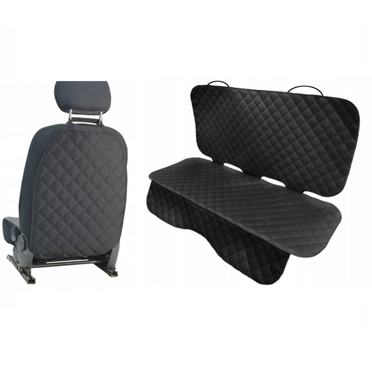 Set 2 protectii scaune auto, universale, matlasate, negre, lavabile, impermeabile - protectie matlasata pentru bancheta din spate si protectie spatar scaun