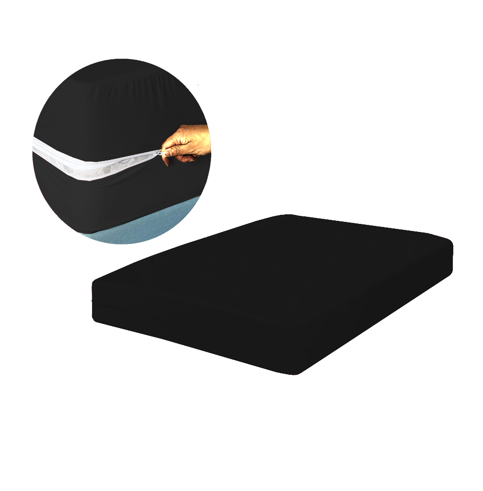 Husa cu fermoar pentru saltea din bumbac 100% natural, de culoare negru uni - MetruPatrat.ro