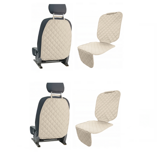 Set 4 protectii auto,, pentru scaun auto, 2 bucati, scoica bebe si 2 bucati, spatar scaun fata, matlasate, model universal, Crem