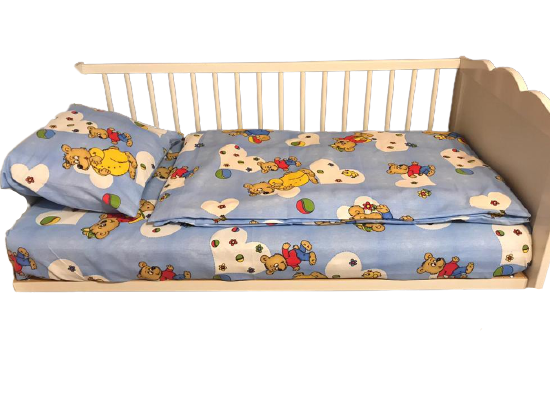 Set lejerie patut copii, compus din 3 piese, albastru, model ursuleti, pentru baietei, bumbac 100%