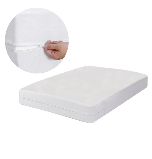 Husa cu fermoar pentru saltea din bumbac 100% natural, de culoare alb uni