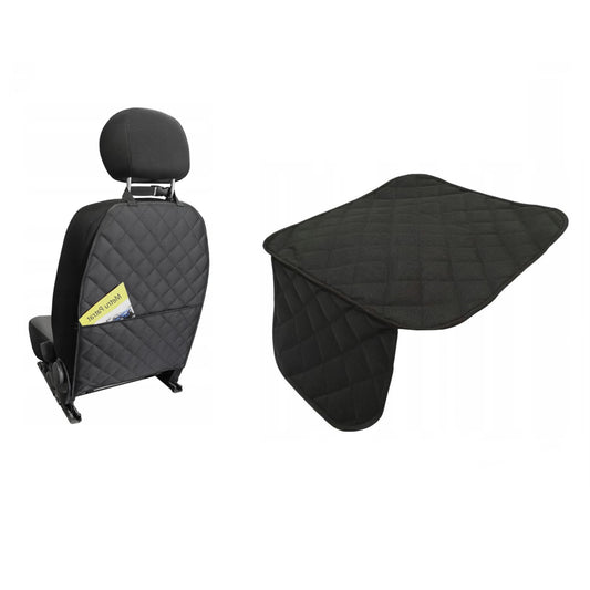 Set 2 protectii scaune auto, universale, matlasate, negre, lavabile, impermeabile - protectie sezut scaun sau bancheta si protectie spatar scaun cu buzunar organizator