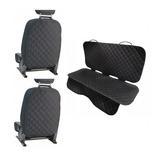 Set 3 huse de protectie scaune auto, universale, matlasate, negre, lavabile, impermeabile - protectie matlasata pentru bancheta din spate si 2 protectii spatar scaun