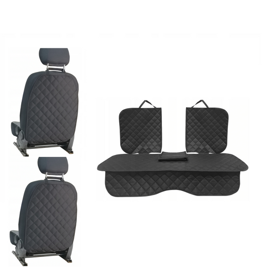 Set 3 protectii scaune auto, universale, matlasate, negre, lavabile, impermeabile - protectie matlasata cu decupare cotiera pentru bancheta din spate si 2 protectii spatar scaun
