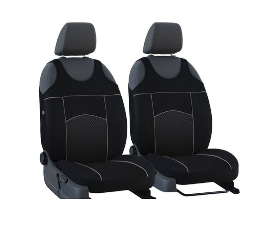 Set 2 huse auto universale tip maieu, tuning, din textil tapiterie, negru-gri pok