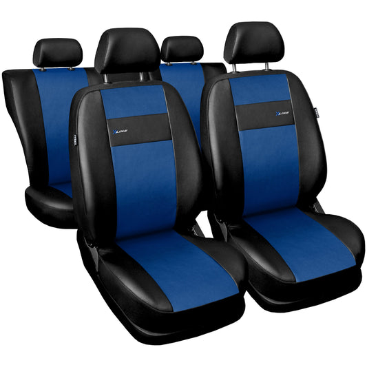 Set huse auto universale , 9 bucati , din pele ecologica , din gama X line , de culoare negru cu albastru AH215B