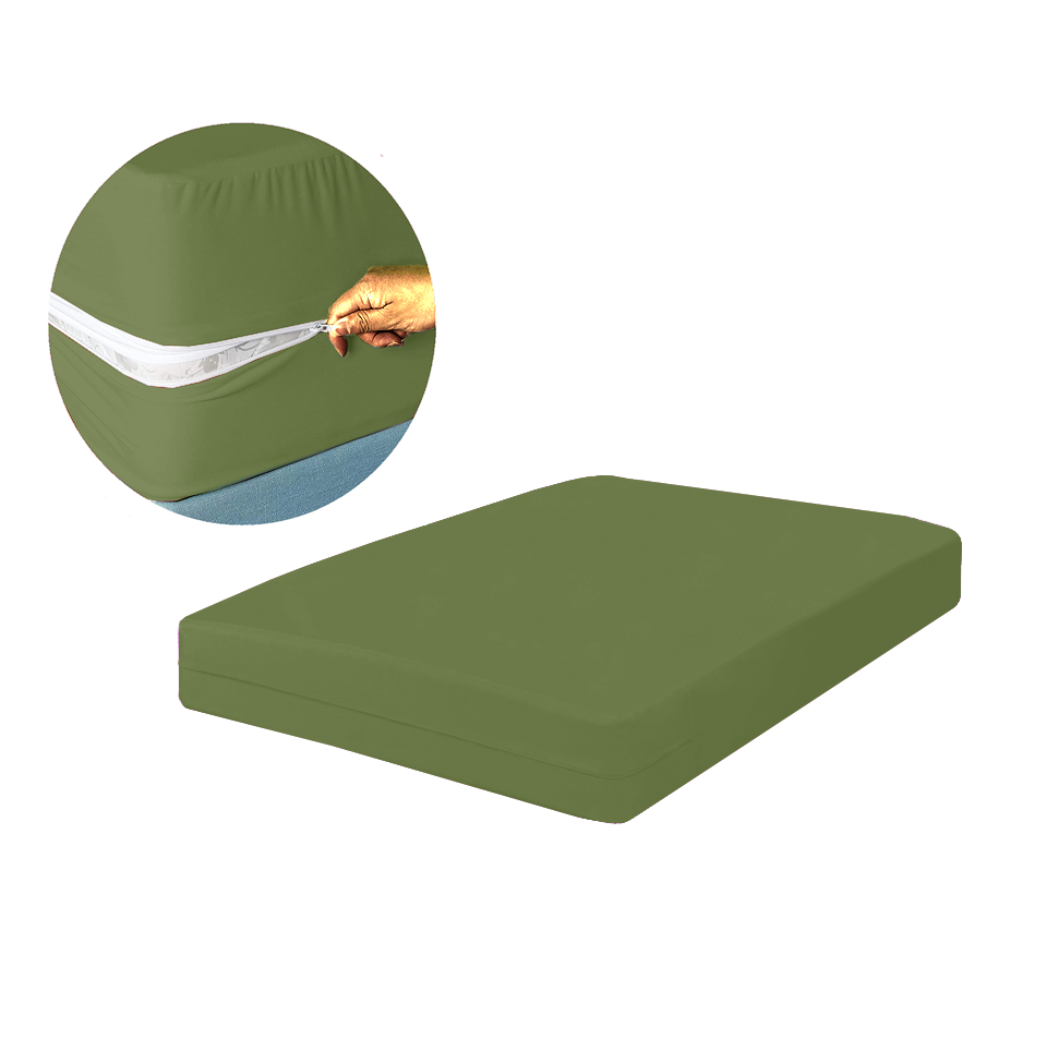 Husa cu fermoar pentru saltea din bumbac 100% natural, de culoare verde army - MetruPatrat.ro