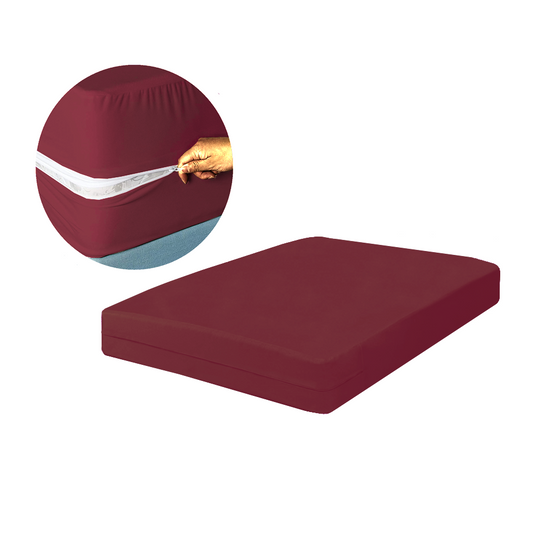 Husa cu fermoar pentru saltea din bumbac 100% natural, de culoare grena uni