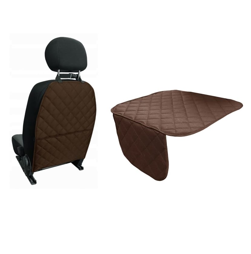 Set 2 protectii auto matlasate, universale, lavabile, maro, protectie sezut scaun sau bancheta si protectie spatar scaun cu buzunar organizator, Metru Patrat - MetruPatrat.ro