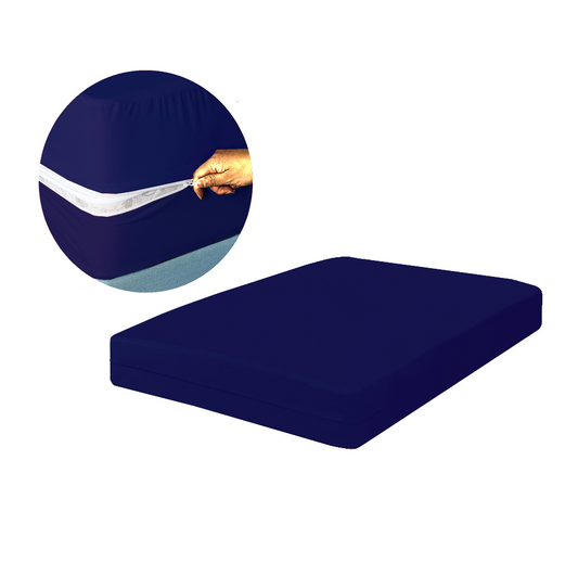 Husa cu fermoar pentru saltea din bumbac 100% natural, de culoare bleumarin uni