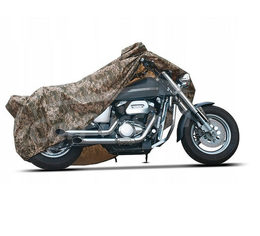 Husa moto marimea XL, de tip camuflaj, fabricata din nailon gros impermeabil, prelata ce asigura protectie pentru soare , vant , praf , inghet si ninsoare 10095