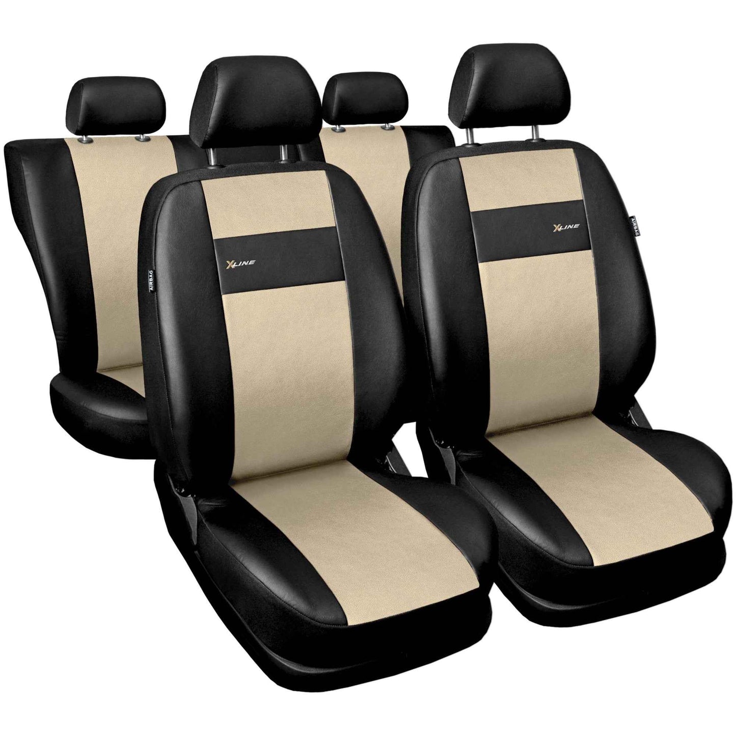 Set huse auto universale , 9 bucati , din pele ecologica , din gama X line , de culoare negru cu crem AH215C