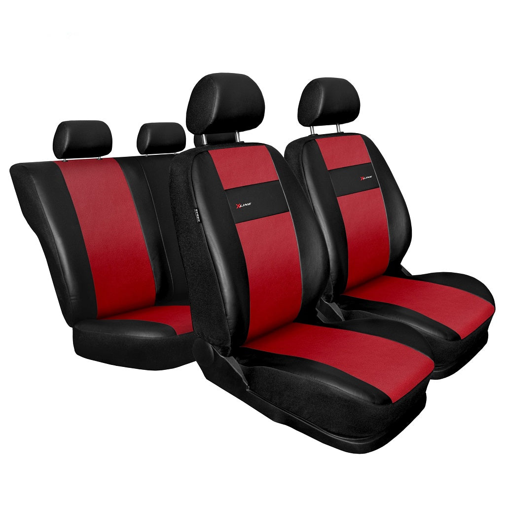 Set huse auto universale , 9 bucati , din pele ecologica , din gama X line , de culoare negru cu rosu AH215R