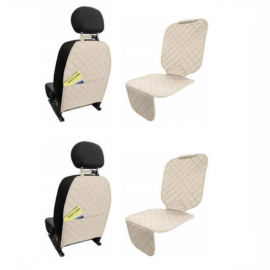 Set 4 protectii auto, 2 bucati scoica bebe + 2 bucati orgabizator spatar cu buzunar,  pentru scaune fata sau bancheta spate, matlasate, lavabile, universale, Crem