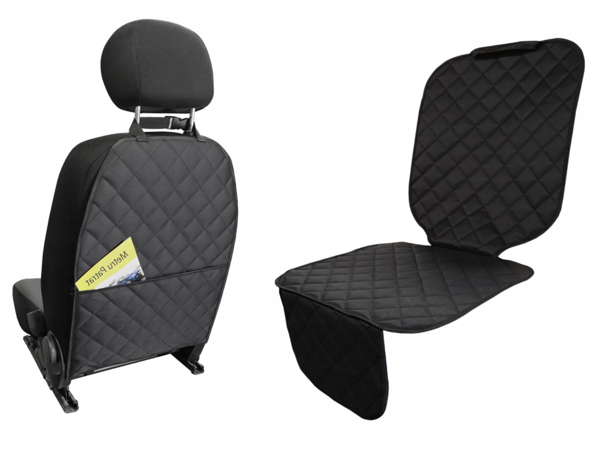 Set 2 huse de protectie scaune auto, universale - protectie spatar scaun fata matlasata cu organizator si protectie matlasata pentru scaun auto, scoica bebe