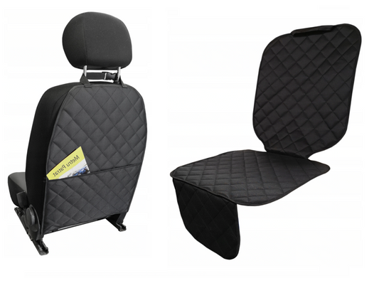 Set 2 huse de protectie scaune auto, universale - protectie spatar scaun fata matlasata cu organizator si protectie matlasata pentru scaun auto, scoica bebe