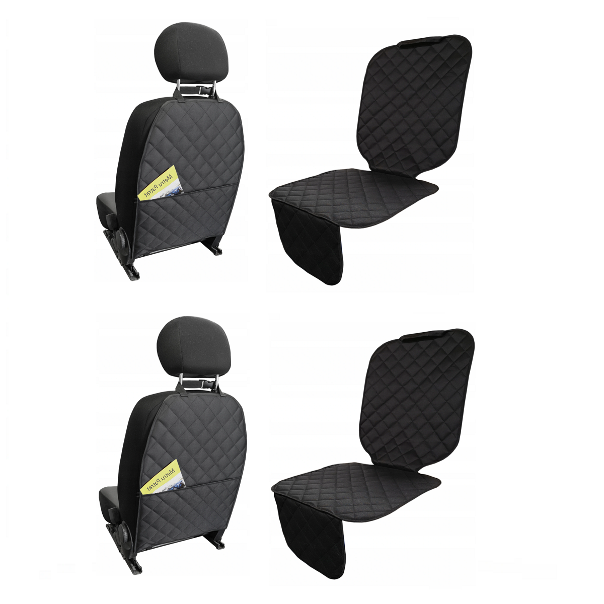 Set 4 protectii auto, 2 bucati scoica bebe + 2 bucati orgabizator spatar cu buzunar,  pentru scaune fata sau bancheta spate, matlasate, lavabile, universale, negre
