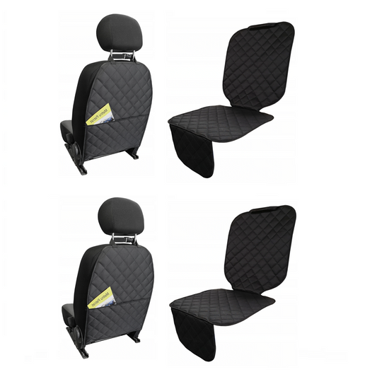 Set 4 protectii auto, 2 bucati scoica bebe + 2 bucati orgabizator spatar cu buzunar,  pentru scaune fata sau bancheta spate, matlasate, lavabile, universale, negre