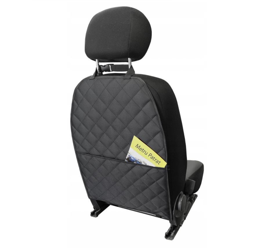 Set 2 protectii auto matlasate cu organizator, pentru spatarul scaunului din fata, lavabile, impermeabile, neagra - MetruPatrat.ro