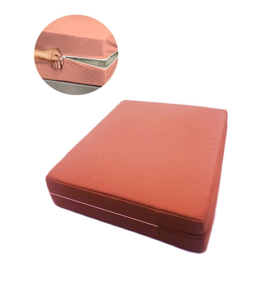 Husa cu fermoar pentru saltea din bumbac 100% natural, de culoare roz pal