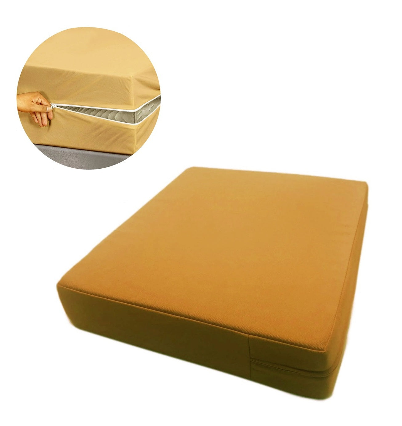 Husa cu fermoar pentru saltea din bumbac 100% natural, de culoare mustar - MetruPatrat.ro