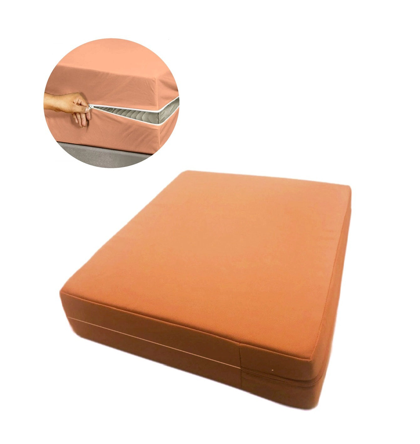 Husa cu fermoar pentru saltea din bumbac 100% natural, de culoare somon - MetruPatrat.ro